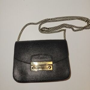 Furla mini metropolis bag purse  gold chain strap black leather